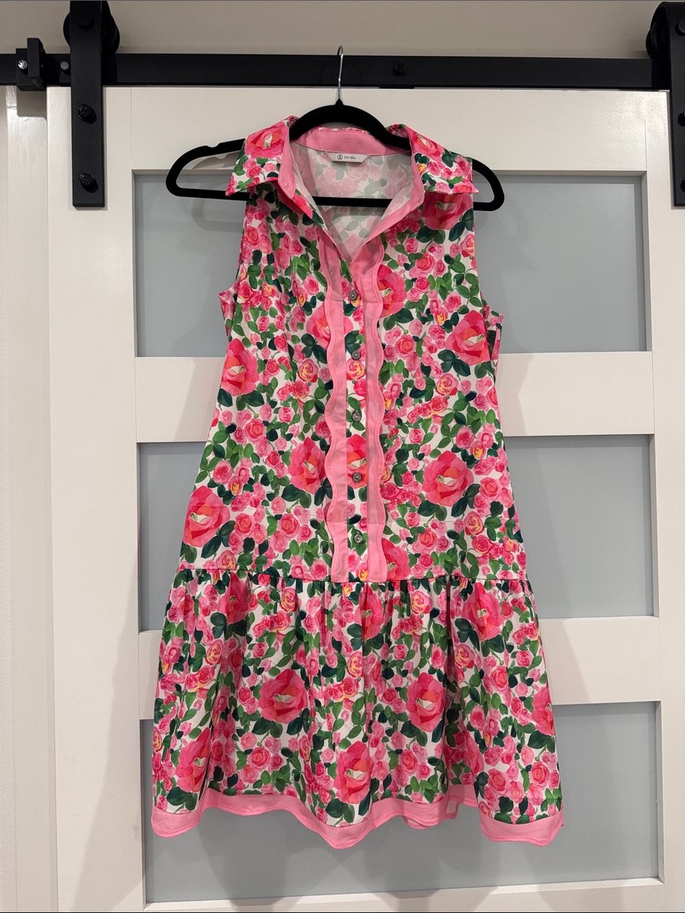 Girls' Pink Floral Sleeveless Shirt Dress